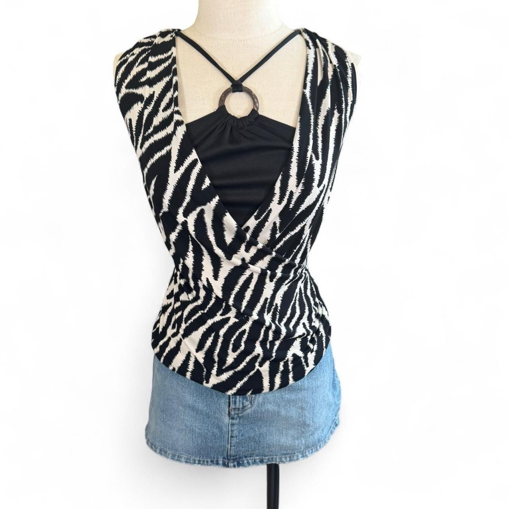 BCX Zebra-Print Sleeveless Wrap Camisole with Ring Strap - Size Large